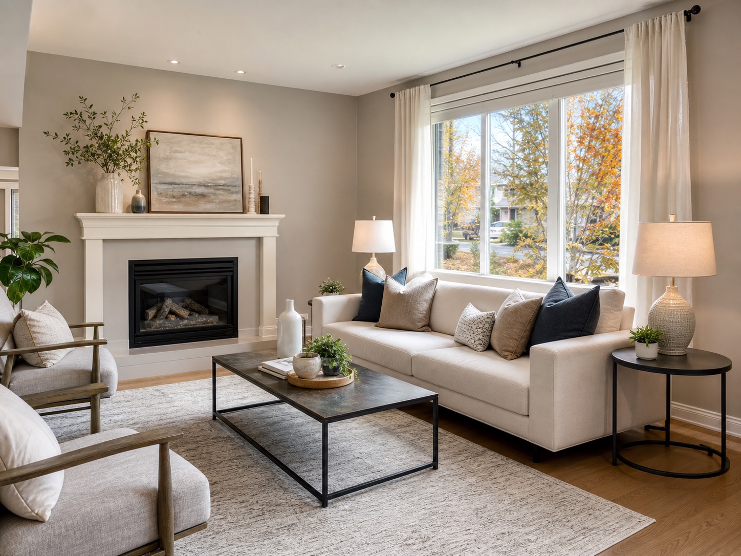 Bright staged living room ready for a real estate listing